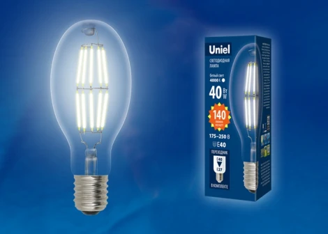 Лампочка светодиодная груша прозрачная E40 40W 6500K Uniel LED-ED90-40W/DW/E40/CL GLP05TR