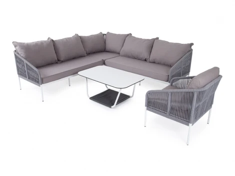 Модульная угловая лаунж-зона из роупа (веревки), цвет светло-серый 4SIS Канны KAN-S5C1T1-5-SET H-gray