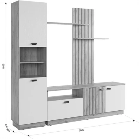 Гостиная "Моди К1", цвет дуб крафт золотой/белое дерево Mebelson (арт.MGM-K1МОДИ.2563)