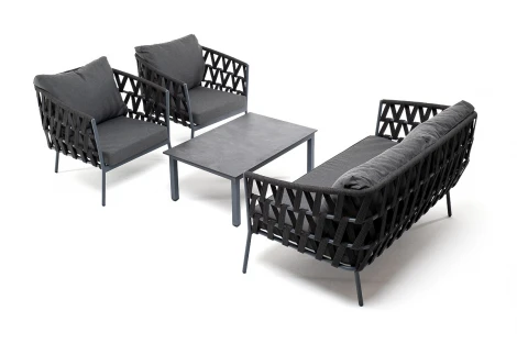 Лаунж-зона 4-местная плетеная из роупа (веревки), каркас алюминиевый серый, роуп темно-серый 4SIS Диего DIES2C2TJ-4-SET D-gray