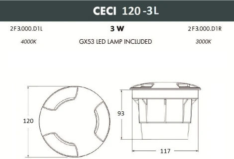 Встраиваемый светильник уличный Fumagalli CECI 2F3.000.000.LXG1L (220V, круглые, IP67)