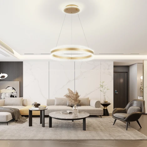 Подвесной светильник Natali Kovaltseva INNOVATION STYLE 83143 нимб с пультом ДУ, моб. приложением 120W, золото, LED