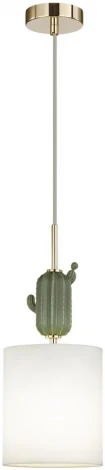Подвесной светильник Odeon Light Cactus 5425/1 золотой/зеленый/белый/металл/керамика/ткань E14 1*40W (220V, на проводе, круглые)