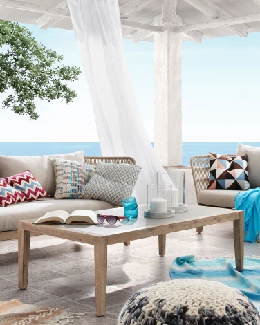 Диван уличный La Forma (ex Julia Grup) Belleny (Серый,Бежевый/ Дерево,Сталь,Эвкалипт,Пена,Веревка)