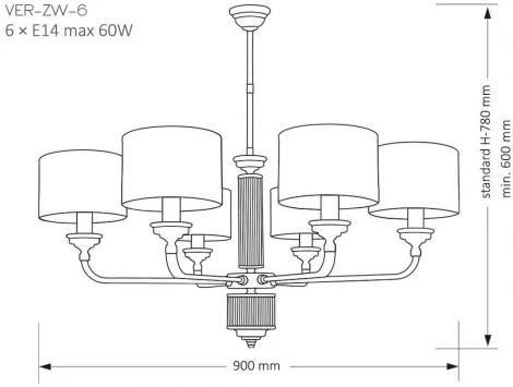 Потолочная люстра на штанге Kutek Verde VER-ZW-6(P) (220V)