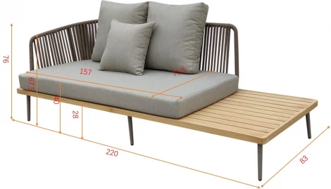 Диван трехместный левосторонний "BAYLEY" уличный серый 220*84*75см Garda Decor арт.129KN-03047