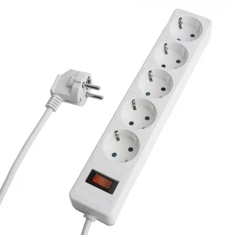 Сетевой фильтр 5-и местный с заземлением 5 метров (белый) Stekker Optima 50094