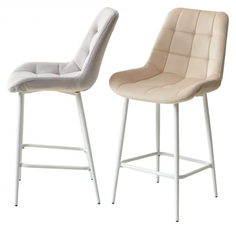 Полубарный стул ХОФМАН, цвет H-06 Бежевый, велюр / белый каркас H=63cm