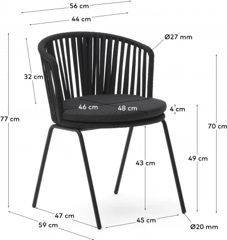 Saconca Садовый стул из шнура и стали с черной окраской La Forma (ex Julia Grup) арт.157209