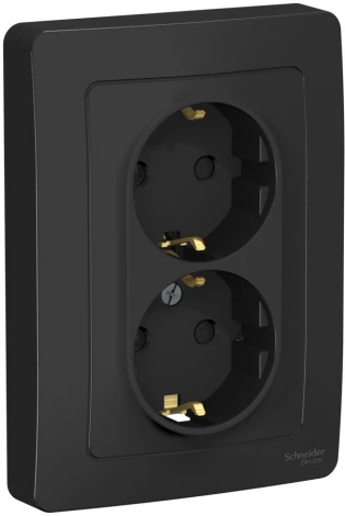 Розетка встраиваемая двойная с заземлением и шторками (антрацит) Systeme Electric Blanca BLNRS001126