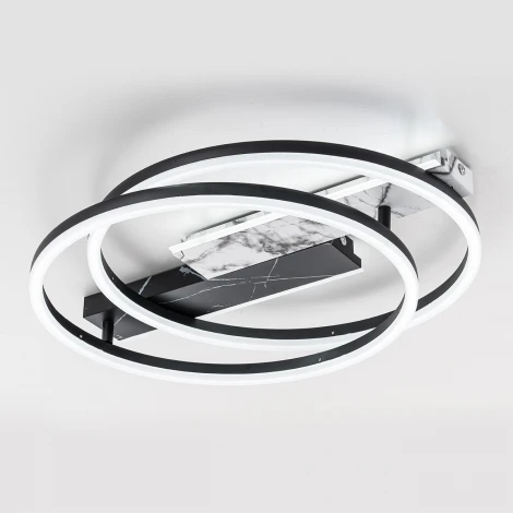 Потолочная люстра светодиодная 90Вт, с ПДУ, металл/акрил, черный/белый мрамор (регулировка яркости, 220V, круглые)