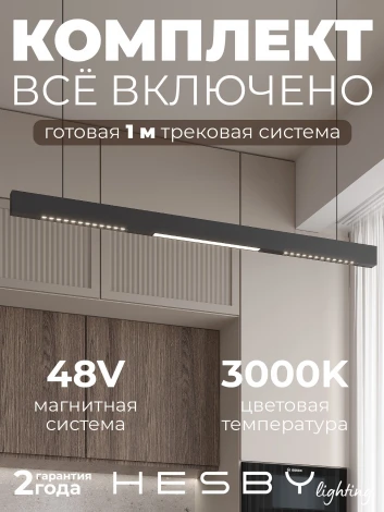 Трековая система в сборе магнитная накладная 48V 36W Hesby Lighting ElDeko HSBL_kompl_E008_PI1B3K