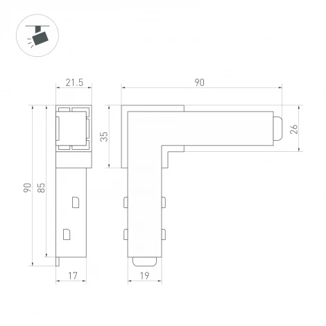 Коннектор угловой MAG-ORIENT-CON-L90-POWER (BK) (Arlight, IP20 Пластик) 036018
