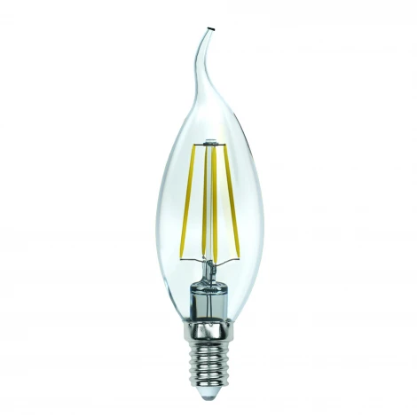 Лампочка светодиодная свеча на ветру прозрачная E14 13W 3000K Uniel LED-CW35-13W/3000K/E14/CL PLS02WH