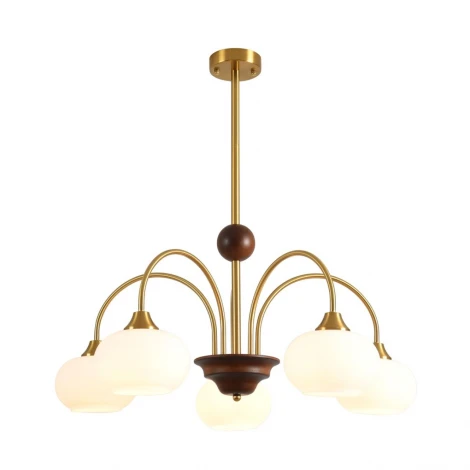 Потолочная люстра на штанге Lumion Larina 8323/5C латунь/белый, металл/стекло/дерево E27 5*60W 220V