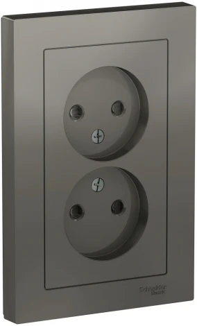 Розетка встраиваемая двойная без заземления со шторками (сталь) Systeme Electric AtlasDesign ATN000922