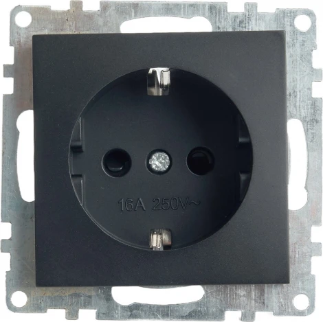 Розетка с заземлением и шторками (черный) Stekker Катрин 39610