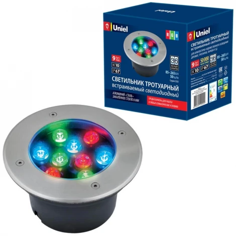 Встраиваемый светильник уличный Uniel ULU-B12A-9W/RGB IP67 GREY (LED, 220V, круглые)