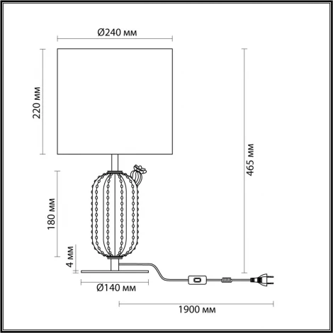 Настольная лампа Odeon Light Cactus 5425/1T золотой/зеленый/белый/металл/керамика/ткань E27 1*60W (220V, выключатель, круглые)
