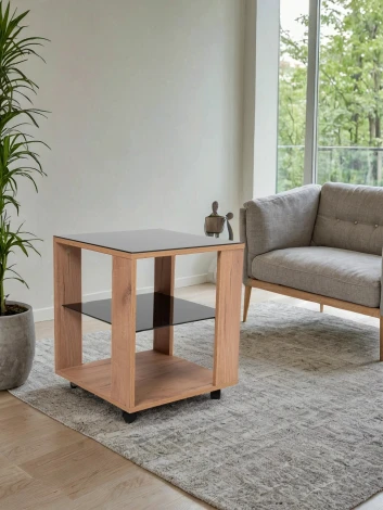 Стол журнальный BeautyStyle 6 дуб крафт золотой/стекло черное Mebelik арт.009385