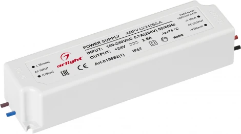 Блок питания ARPV-LV24060-A (24V, 2.5A, 60W) (Arlight, IP67 Пластик, 3 года) 018982(1)
