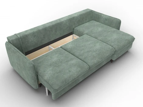 Диван угловой Лига-064 НПБ угол универсальный (ДСП/Дерево/Велюр/Зеленый) Лига Диванов 129642