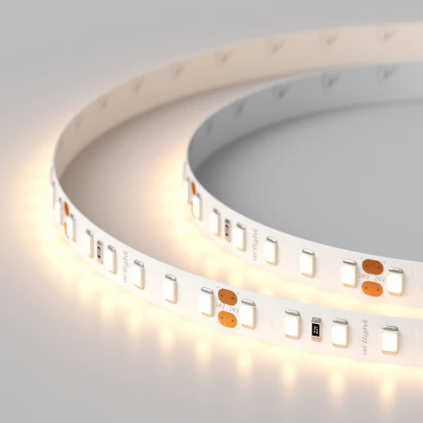 Светодиодная лента RT-A120-8mm 24V Warm3000 (14.4 W/m, IP20, 2835, 5m) (Arlight, Открытый) 020393(2)