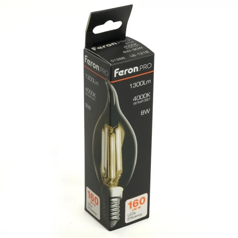 Лампа светодиодная филамент C35T свеча на ветру 8W 175-265V E14 4000К Feron LB-1218 51266