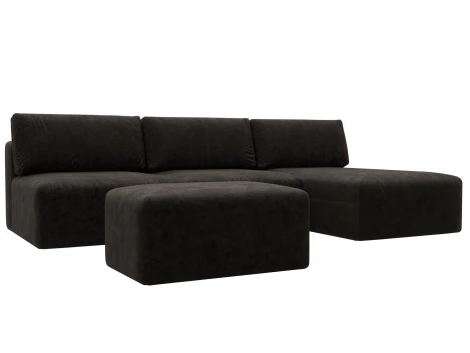 Диван угловой модульный с пуфом Лига-060 НПБ Лонг угол универсальный (ЛДСП,Брус,Фанера/Пластик/Велюр/Коричневый) Лига Диванов 129530