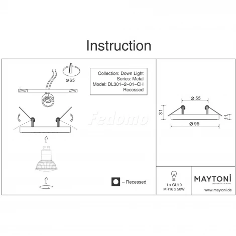 Встраиваемый точечный светильник Maytoni Metal Classic DL301-2-01-CH