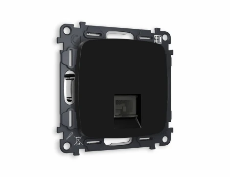 Комплект механизма Ambrella Volt телефонной розетки OMEGA MO812030 Черный матовый RJ-11(4P4C) с защитной шторкой QUANT