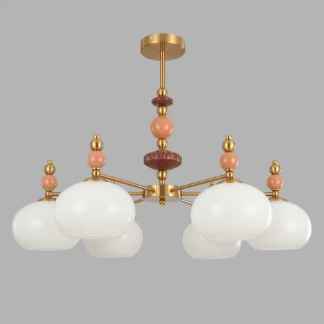 Потолочная люстра на штанге Lumion Piccolo 8425/6C бронза/белый/бежевый/коричневый, металл/керамика/стекло E27 6*60W 220V