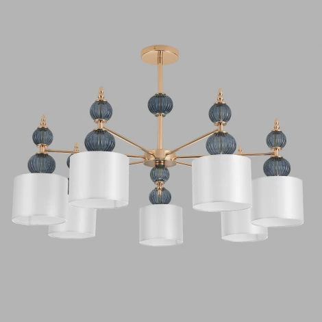 Потолочная люстра на штанге Lumion Mikimito 8418/7 французкое золото/серый, металл/текстиль E27 7*40W 220V