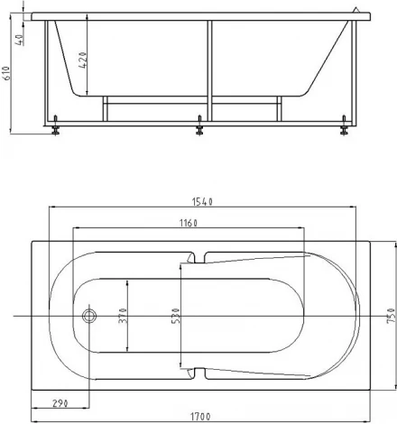 Акриловая ванна Акватек Лея 170 см