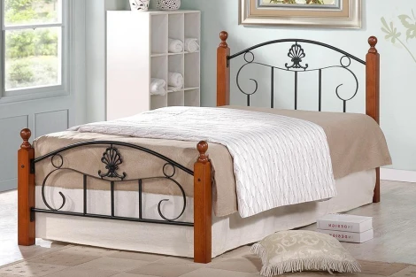 Кровать РУМБА (AT-203)/ RUMBA красный дуб/черный (дерево гевея/металл)