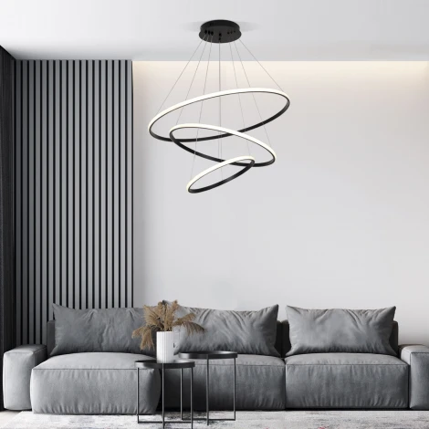 Подвесной светодиодный светильник ярусный Collars 90264/3 черный Eurosvet (регулировка яркости, 220V, пульт управления, на тросе)