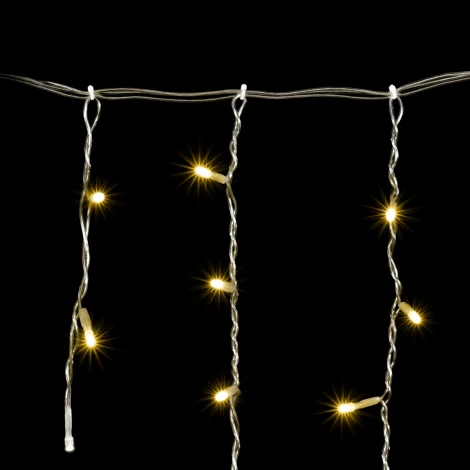 Гирлянда Бахрома 3,1 x 0,5 м Тепло-Белая с Мерцанием Белого Диода 220В, 150 LED, Провод Прозрачный ПВХ, IP54