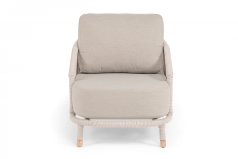 "Верона" кресло плетеное из роупа, каркас алюминий белый муар, роуп бежевый круглый, ткань бежевая 15052 4SIS VER-A-002 W Mua beige(beige15052)