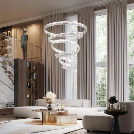 Подвесная люстра ярусная большая в виде спирали Odeon Light Vekia 4930/260L хром/прозрачный металл/хрусталь LED 260W VEKIA (220V, на тросе, спираль)