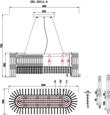 Подвесная люстра Zortes Ice queen ZRS.30514.9 (220V, хрусталь, на тросе, IP21)