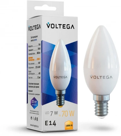 Светодиодная лампа Simple Candle 7W 3000K E14 Voltega Candle 7W 7230