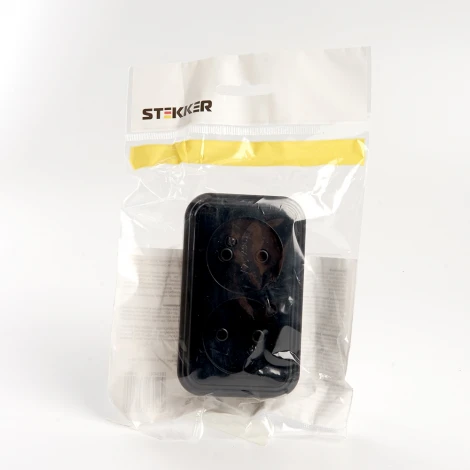 Розетка двойная без заземления (черный) Stekker Брест 39694