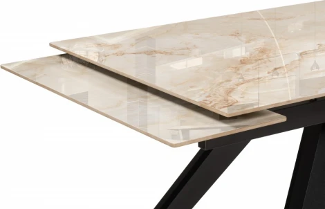 Стеклянный стол Морсби (Морсби 140(200)х80х80 butterfly onyx beige / черный) Woodville арт.588049