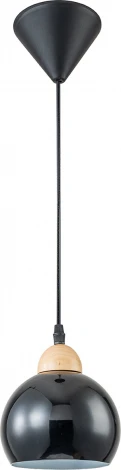 Подвесной светильник Escada Solo 10178/1S Black 1х40Вт Е27, металл/дерево/пластик, черный/дерево (220V, на проводе, шар)