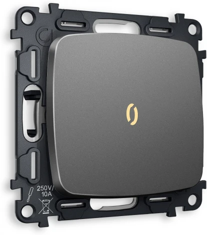 Комплект механизма Ambrella Volt 1-клавишного выключателя с подсветкой 3200K OMEGA MO652010 Антрацит серый QUANT