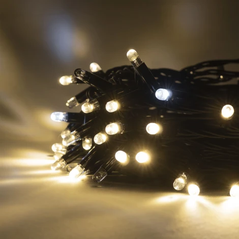 Гирлянда Нить 10м тепло-белая с мерцанием белого диода 220В, 100 LED, провод черный каучук 2,3мм, IP65 Laitcom ECO100BLW-1-2WW