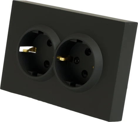 Розетка двойная с заземлением и шторками (черный) Stekker Эмили 49856