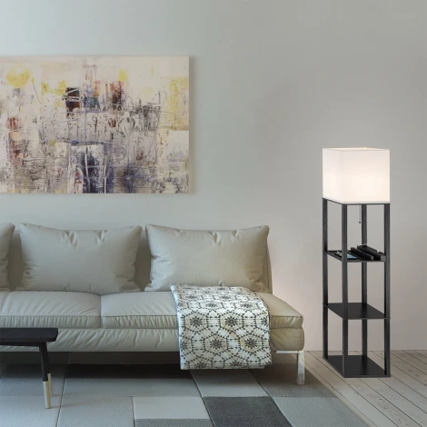 Торшер Escada Stable 1х60Вт Е27, дерево/ткань, чёрный/белый