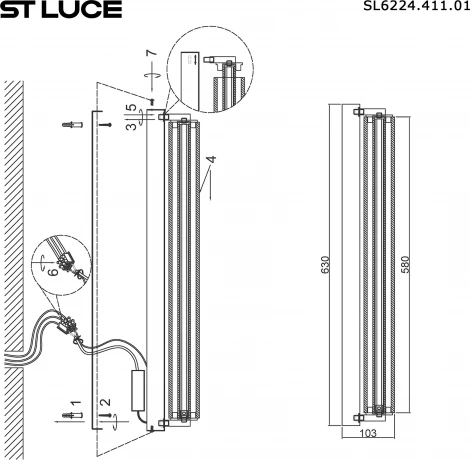 Настенный светильник ST Luce Bamboo SL6224.411.01 Черный/Прозрачный LED 1*20W 4000K (220V)