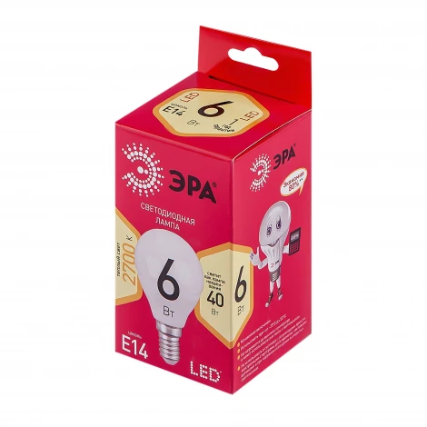 Лампочка светодиодная E14 6W ЭРА LED P45-6W-827-E14 R